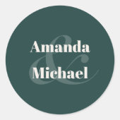 Simple Emerald Green Modern Bride en Groom Ronde Sticker (Voorkant)
