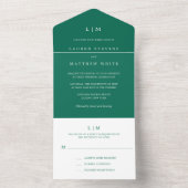 Simple Emerald Green Monogram Elegant Wedding All In One Uitnodiging (Binnen)