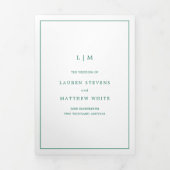 Simple Emerald Green Monogram Elegant Wedding Drieluik Uitnodiging (Cover)