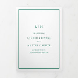 Simple Emerald Green Monogram Elegant Wedding Drieluik Uitnodiging