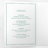 Simple Emerald Green Monogram Elegant Wedding Drieluik Uitnodiging (Binnenzijde eerst)