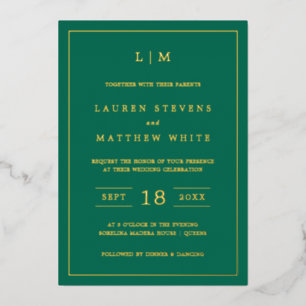 Simple Emerald Green Monogram Elegant Wedding Folie Uitnodiging