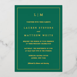Simple Emerald Green Monogram Elegant Wedding Folie Uitnodiging