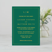 Simple Emerald Green Monogram Elegant Wedding Folie Uitnodiging (Staand Voorkant)