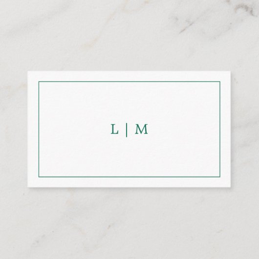 Simple Emerald Green Monogram Elegant Wedding Informatiekaartje (Achterkant)
