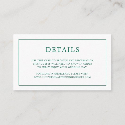 Simple Emerald Green Monogram Elegant Wedding Informatiekaartje (Voorkant)