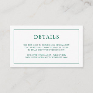 Simple Emerald Green Monogram Elegant Wedding Informatiekaartje