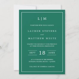 Simple Emerald Green Monogram Elegant Wedding Kaart