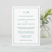 Simple Emerald Green Monogram Elegant Wedding Kaart (Staand voorkant)