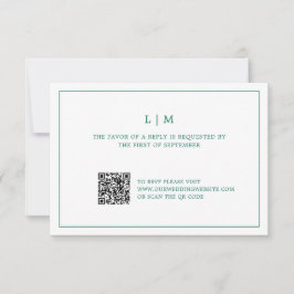 Simple Emerald Green Monogram Elegant Wedding RSVP Kaartje