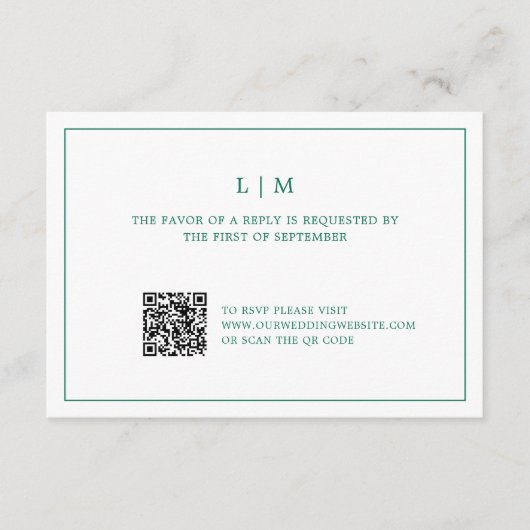 Simple Emerald Green Monogram Elegant Wedding RSVP Kaartje (Voorkant)