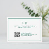 Simple Emerald Green Monogram Elegant Wedding RSVP Kaartje (Staand voorkant)