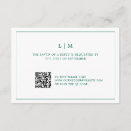 Simple Emerald Green Monogram Elegant Wedding RSVP Kaartje