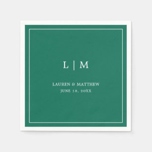 Simple Emerald Green Monogram Elegant Wedding Servet