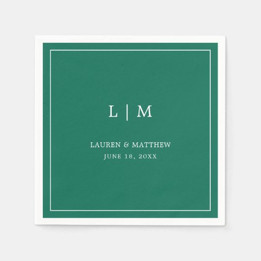 Simple Emerald Green Monogram Elegant Wedding Servet (Voorkant)