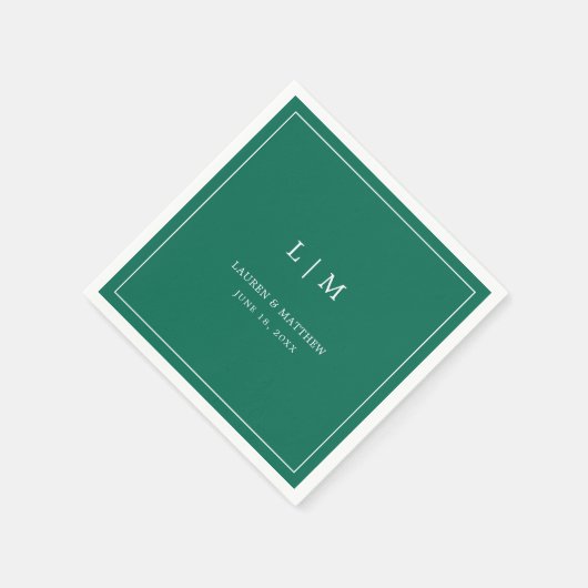 Simple Emerald Green Monogram Elegant Wedding Servet (Hoek)