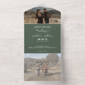 Simple Emerald Green Trendy Photo Wedding All In One Uitnodiging (Binnen)