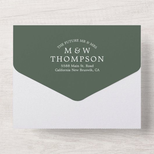 Simple Emerald Green Trendy Photo Wedding All In One Uitnodiging (Achterkant)