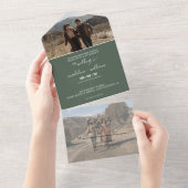 Simple Emerald Green Trendy Photo Wedding All In One Uitnodiging (Afscheurbaar)