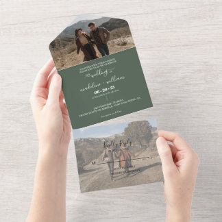 Simple Emerald Green Trendy Photo Wedding All In One Uitnodiging