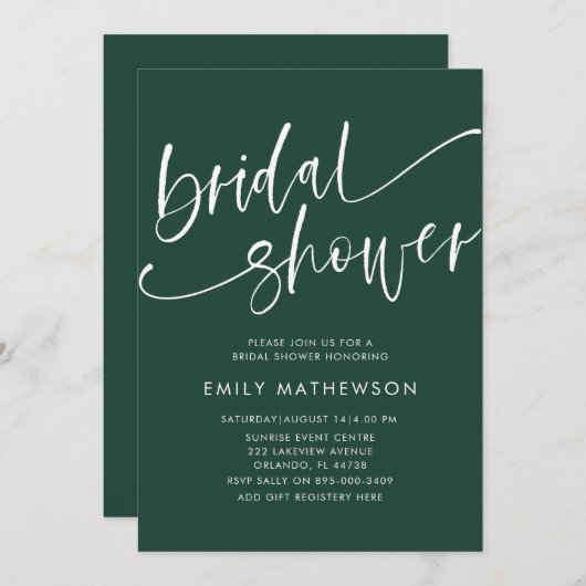 Simple Emerald Green & White Vrijgezellenfeest Kaart (Voorkant / Achterkant)