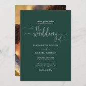 Simple Emerald Hearts Script Photo Weddenschap Kaart (Voorkant / Achterkant)