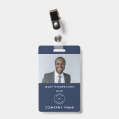 Simple Employee Photo ID Name Logo Navy Blue Badge (Voorzijde met clip)