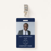 Simple Employee Photo ID Name Logo Navy Blue Badge (Voorkant met clip)