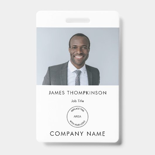 Simple Employee Photo ID Name Logo White Badge (Front)