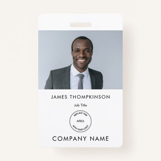 Simple Employee Photo ID Name Logo White Badge (Voorkant)