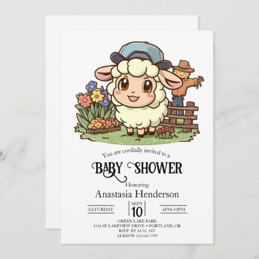 Simple Enchanted Sheep Baby shower Kaart (Voorkant / Achterkant)