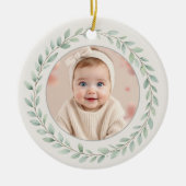 Simple Eucalyptus Baby First Christmas Photo Keramisch Ornament (Voorkant)