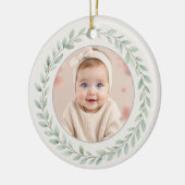 Simple Eucalyptus Baby First Christmas Photo Keramisch Ornament (Links)