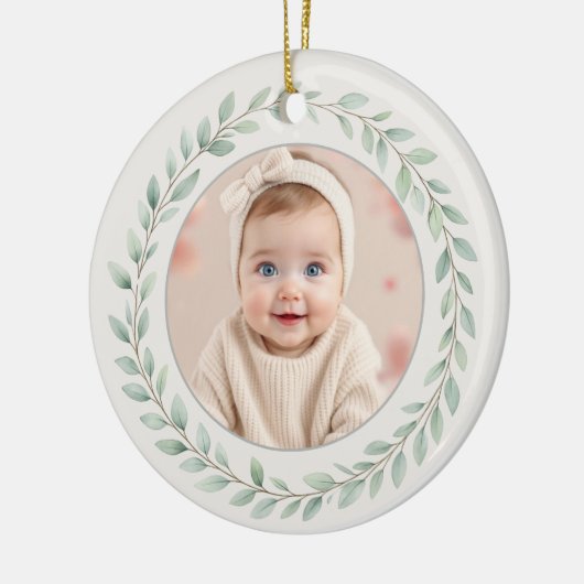 Simple Eucalyptus Baby First Christmas Photo Keramisch Ornament (Links)