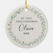 Simple Eucalyptus Baby First Christmas Photo Keramisch Ornament (Achterkant)