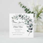 Simple Eucalyptus Bridal Shower Invitation Kaart (Staand voorkant)