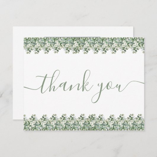 Simple Eucalyptus Greenery Wedding Bedankkaart (Voorkant / Achterkant)