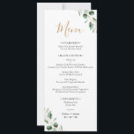 Simple Eucalyptus Greenery Wedding Long Menu Card Kaart<br><div class="desc">Designed to coordinate with our Moody Greenery wedding collection,  this customizable Menu Template features a gold geometric frame accented with watercolor eucalyptus greenery branches,  with gold and gray text. To make advanced changes,  please select "Click to customize further" option under Personalize this template.</div>