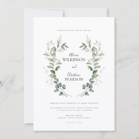 Simple Eucalyptus Greenery Wedding QR Code RSVP Kaart (Voorkant)