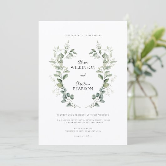 Simple Eucalyptus Greenery Wedding QR Code RSVP Kaart (Staand voorkant)
