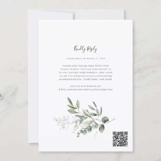 Simple Eucalyptus Greenery Wedding QR Code RSVP Kaart (Achterkant)