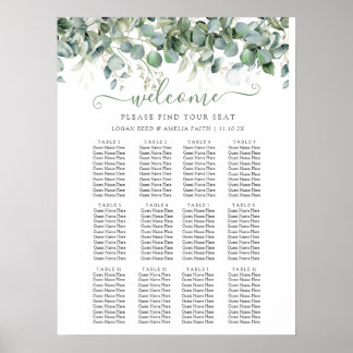 Simple Eucalyptus Greenery Wedding Seating Chart Poster