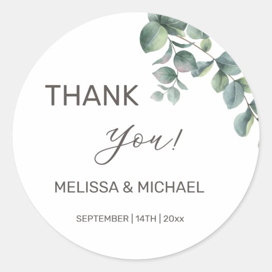 Simple Eucalyptus Leave Wedding Thank You Ronde Sticker (Voorkant)