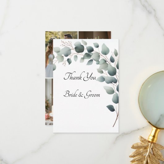 Simple Eucalyptus Photo Thank you Card Bedankkaart (Voorkant / Achterkant in situ)