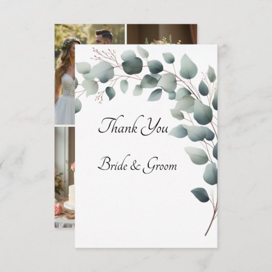 Simple Eucalyptus Photo Thank you Card Bedankkaart (Voorkant / Achterkant)