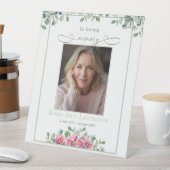 Simple Eucalyptus Pink Rose Photo In loving memory Reclamebord Met Voetstuk (Insitu)