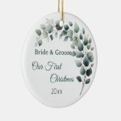 Simple Eucalyptus Wedding  First Christmas Keramisch Ornament (Rechts)