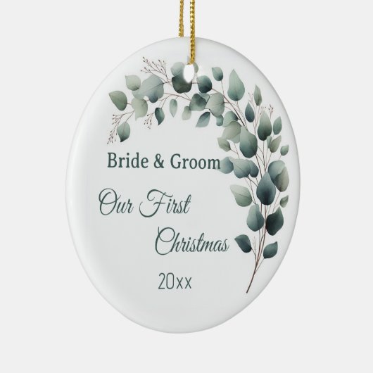 Simple Eucalyptus Wedding  First Christmas Keramisch Ornament (Rechts)