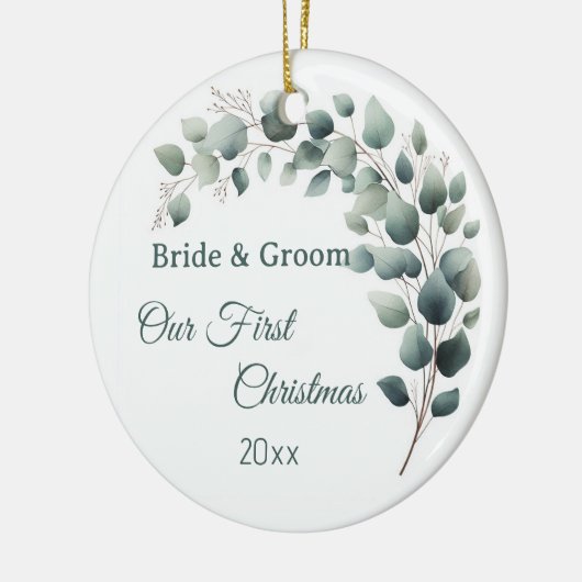 Simple Eucalyptus Wedding  First Christmas Keramisch Ornament (Links)
