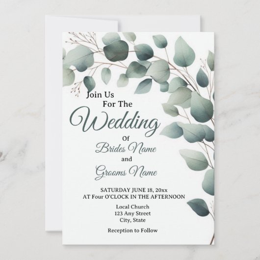 Simple Eucalyptus Wedding Invitation Kaart (Voorkant)